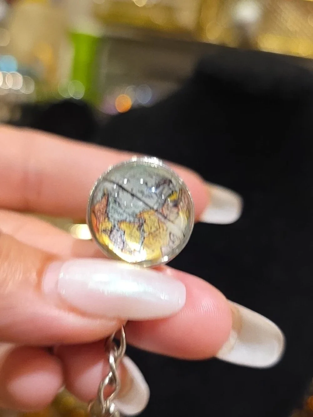 Source Unknown Silver Keychain with Iridescent Multicolor Pendant